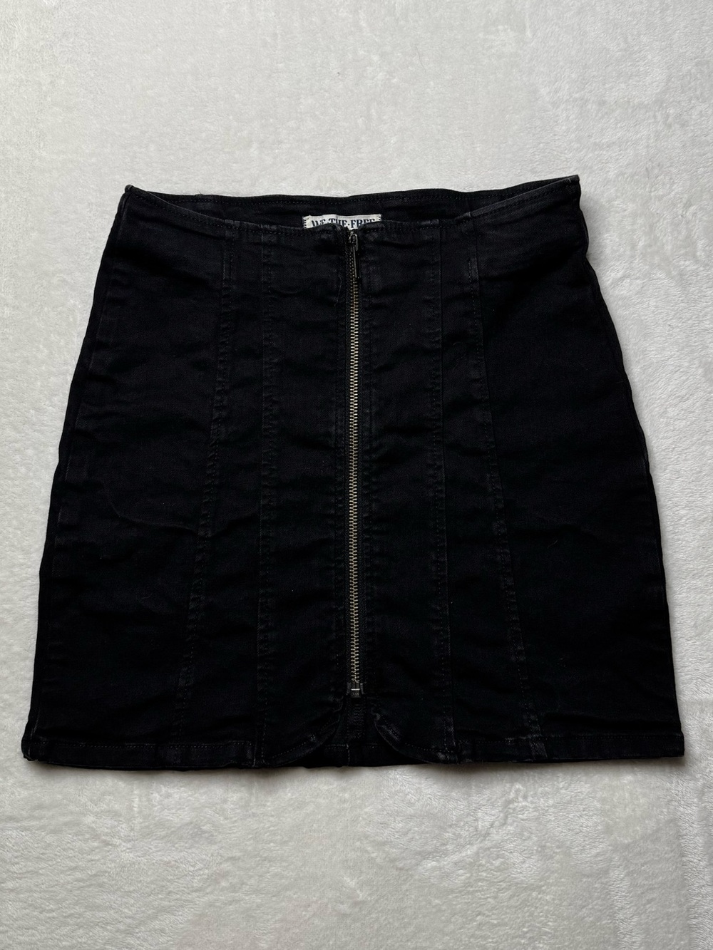 We The Free Layla Denim Mini Skirt Front Zip Cotton Black 2